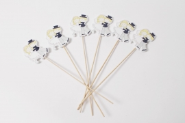 X4-000001 Box of 6 wooden wedding picks H26cm