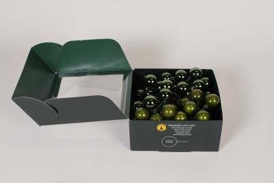X4-000056 Bo�te de 72 boules verre vert kaki D30mm