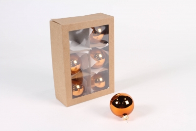 X400T1 Bo�te de 6 boules en verre brillant cuivre D6cm