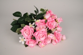 x404am Bouquet de roses artificielles roses H52cm