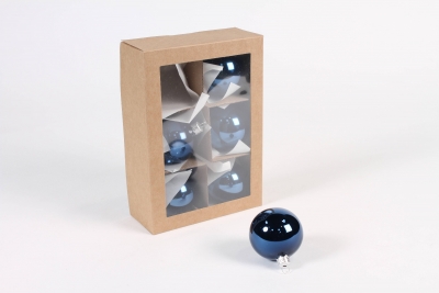 X405T1 Bo�te de 6 boules en verre brillant bleu D6cm