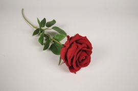 x412am Rose artificielle velours rouge H62cm