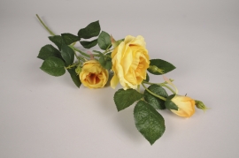 x413am Rose artificielle ramifiée jaune H70cm