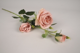 x414am Rose artificielle ramifiée rose H70cm