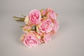 x415am Bouquet de roses artificielles roses H32cm