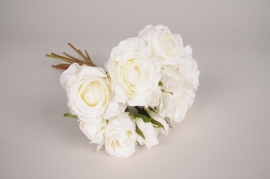 x417am Bouquet de roses artificielles blanches H32cm