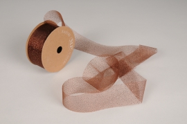X434UN Brown veil ribbon with glitters 40mm x 20m