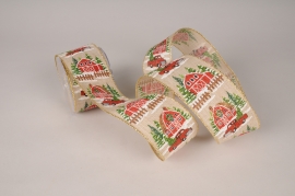 X454UN Christmas barn pattern ribbon 63mm x 10m