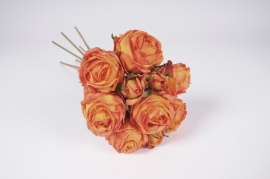 x467am Bouquet de roses artificielles orange H37cm