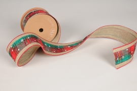 X471UN Red and green Christmas ribbon 63mm x 10m