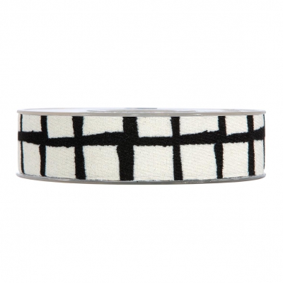 X521U7 Ruban tissu blanc et noir 25mm x 10m