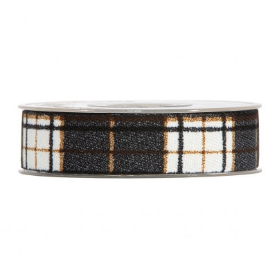 X524UN White black and gold fabric ribbon 25mm x 10m