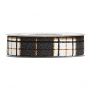 X524UN White black and gold fabric ribbon 25mm x 10m
