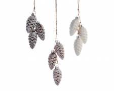 X549KI Grappe de 3 pommes de pin en verre à suspendre assorti H6cm