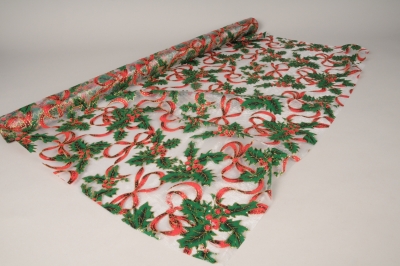 X630UN Tissu transparent motif houx 72cm x 5m