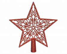 X647KI Red glittered star tree topper 20x21,5cm