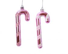 X652KI Set of 2 hanging pink glittered candy cane 1,5x4cm H12cm