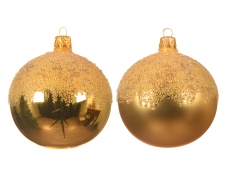X716KI Box of 6 assorted hanging golden glittered glass ball D8cm