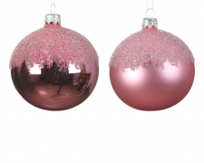 X721KI Assorted hanging gloss pink glittered glass ball D8cm