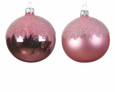 X721KI Boule en verre rose assorti D8cm