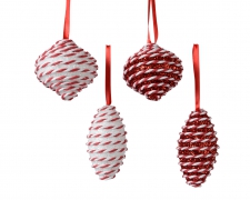 X731KI Assorted hanging red and white glittered moss ball D5,5 H10cm