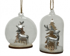 X773KI Assorted hanging bell cover with reindeer or pine tree D10cm H11cm
