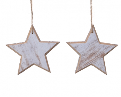X777KI Set de 2 �toiles en bois blanc � suspendre D12cm