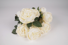 x841jp Bouquet de pivoines artificielles cr&egrave;me H44cm