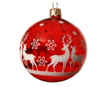 X854KI Hanging red glass ball with white reindeer D8cm