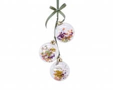 X956KI Hanging strand of 3 glass balls with dried flowers D8cm L45cm
