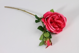 xa96nn Rose artificielle ramifiée rose foncé H62cm