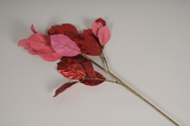 xx20ka Red artificial foliage with glitters H88cm