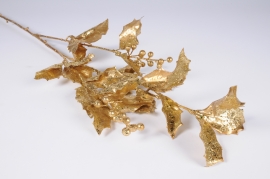 xx36ka Gold artificial holly branch H88cm
