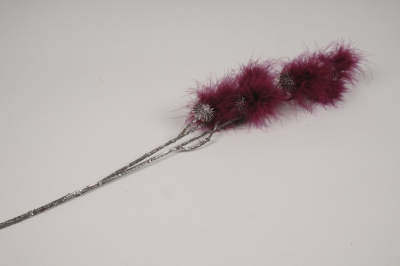 xy19di Branche de plumes bordeaux H71cm