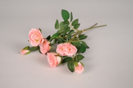 xz58di Bouquet de roses artificielles rose clair H35cm
