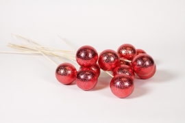 Y8-000182 Pack of 12 shiny red plastic ball picks D6cm H56cm 