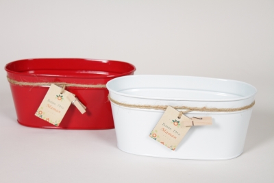 Y8-000197 Red or white zinc planter 20x11cm H9cm
