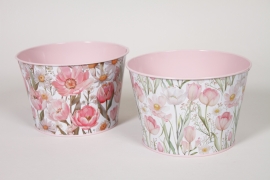 Y8-000198 Coupe en zinc fleurs roses assortie D15,5cm H10cm