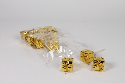 Y8-000212 Pack of 12 gold gift picks H14.5cm