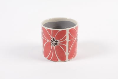 YU-000001 Ceramic plant pot with red flower D14cm H12.5cm