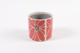 YU-000001 Ceramic plant pot with red flower D14cm H12.5cm
