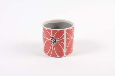 YU-000002 Cache-pot en c�ramique fleur rouge D12 cm H10.5 cm