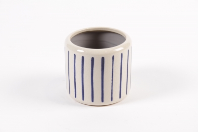 YU-000003 Cache-pot en c�ramique ligne bleu D14cm H13.5cm