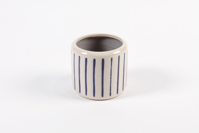 YU-000004 Cache-pot en c�ramique ligne bleu D11 cm H9.5 cm