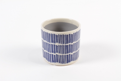 YU-000006 Ceramic plant pot with blue dash D14cm H12.5cm