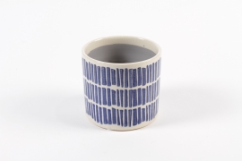 YU-000006 Ceramic plant pot with blue dash D14cm H12.5cm