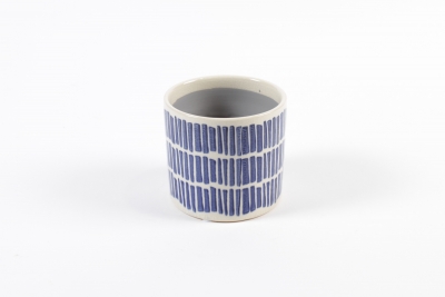 YU-000007 Cache-pot en c�ramique tiret bleu D12cm H10.5cm