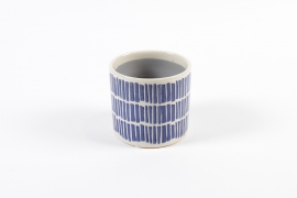 YU-000007 Ceramic plant pot with blue dash D12cm H10.5cm