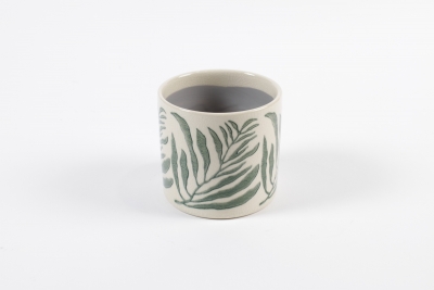 YU-000010 Green palm ceramic plant pot D12cm H10.5cm