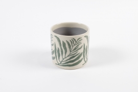 YU-000010 Green palm ceramic plant pot D12cm H10.5cm